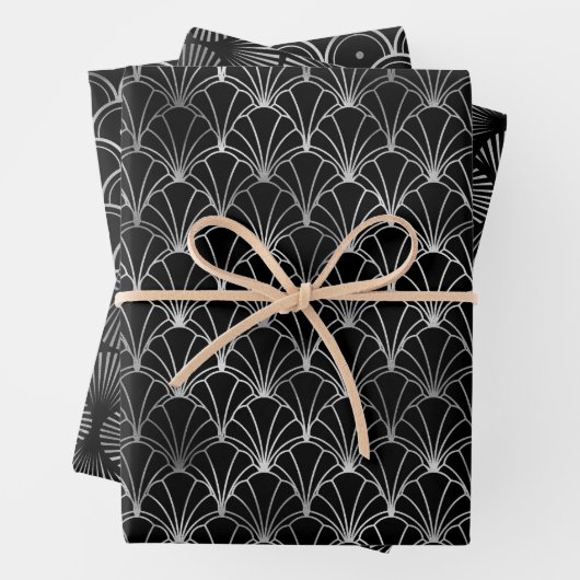Silver en Black Circles Art Deco Pattern Inpakpapier Vel (In situ)
