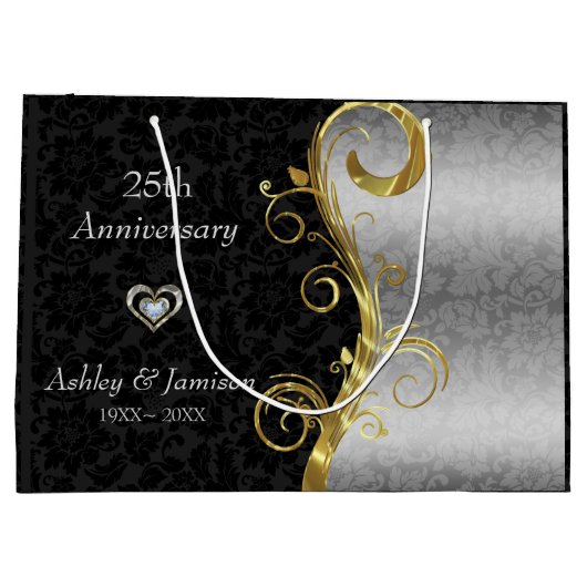 Silver en Black Damask Groot Cadeauzakje (Achterkant)