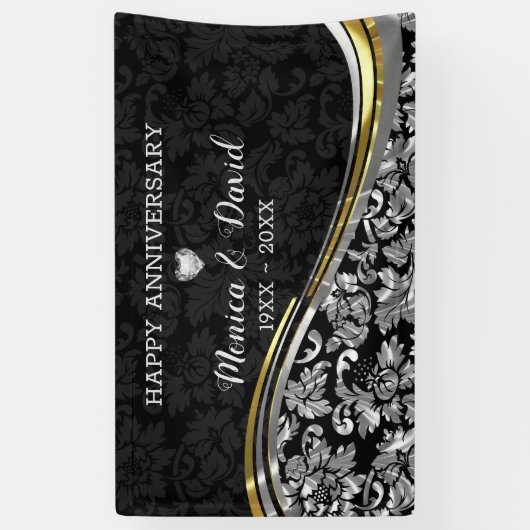 Silver en Black Damask Spandoek (Verticaal)