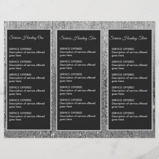 Silver en Black Menu & Pricing (Achterkant)