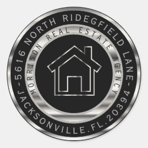 Silver en Black Metal Realtor Retourlabels Ronde Sticker