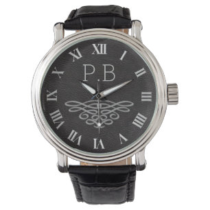 Silver- en Black Monogram Mannen Horloge