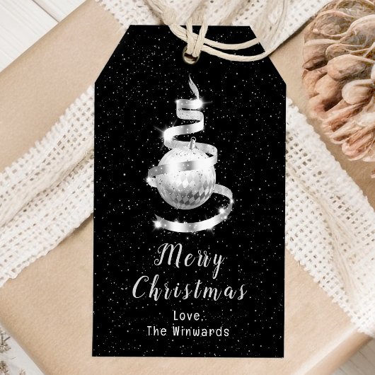 Silver en Black Ornament Merry Kerstmis Cadeaulabel