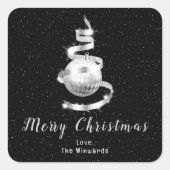 Silver en Black Ornament Merry Kerstmis Vierkante Sticker (Voorkant)