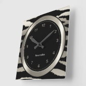 Silver en Black Zebra Stripe Print Vierkante Klok (Hoek)