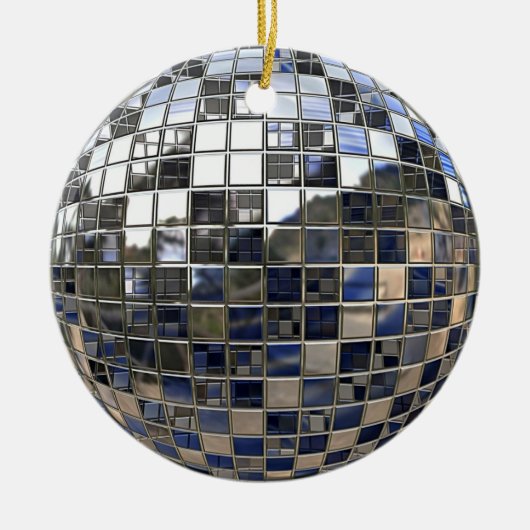 Silver en Blue Disco Ball Mirror Ornament (Voorkant)