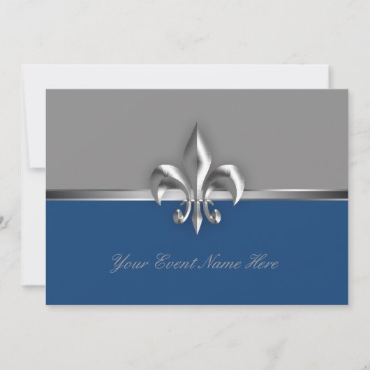 Silver en Blue Fleur de Lis Event Kaart (Voorkant)