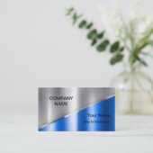 Silver en Blue Luxury Metallic Visitekaartje (Staand voorkant)