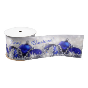 Silver en Blue Merry-kerstsatin-lint Lint