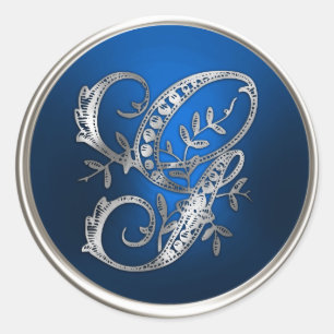 Silver en Blue Monogram G Envelope Seal Ronde Sticker
