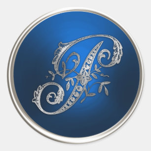 Silver en Blue Monogram P Envelope Seal Ronde Sticker