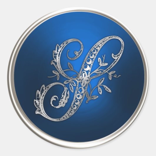 Silver en Blue Monogram S Envelope Seal Ronde Sticker (Voorkant)