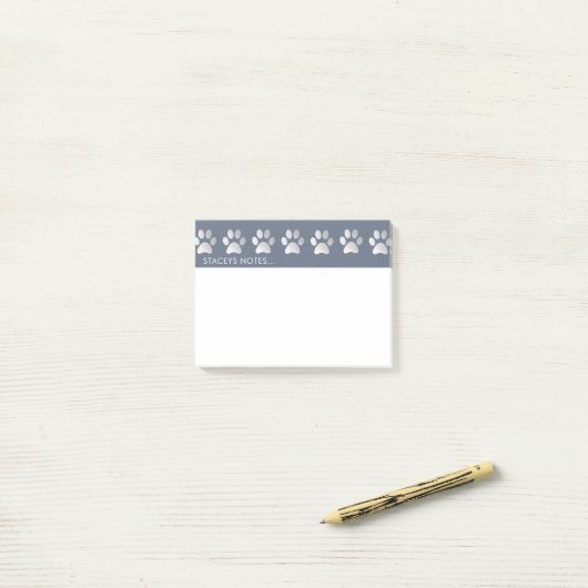 Silver- en Blue Paw-afdrukken Post-it® Notes (Op bureau)