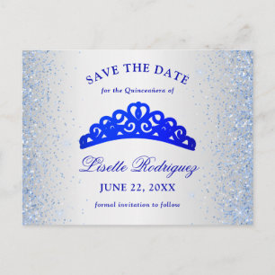 Silver en Blue Quinceanera bewaren de datum Briefkaart