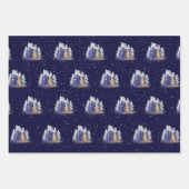 Silver- en Blue-Waterverf bomen en siervoorwerpen Inpakpapier Vel (Voorkant)