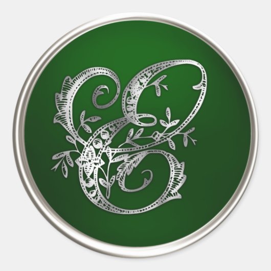 Silver en Emerald Monogram E Envelope Seal Ronde Sticker (Voorkant)