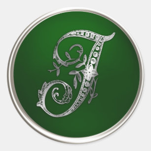 Silver en Emerald Monogram I Envelope Seal Ronde Sticker