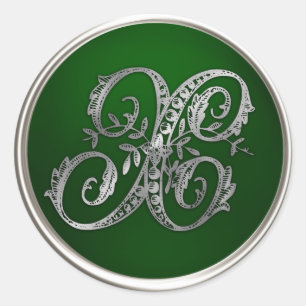 Silver en Emerald Monogram X Envelope Seal Ronde Sticker