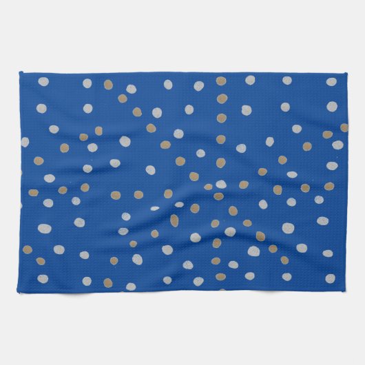 Silver- en Gold Polka-punten op blauw Theedoek (Horizontaal)