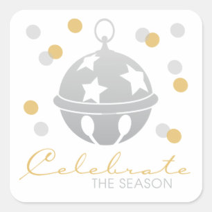 Silver- en Gold-Sleigh Bell Holiday-stickers Vierkante Sticker