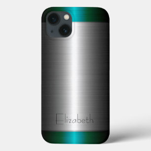 Silver en Green Stainless Steel Metal iPhone 13 Hoesje