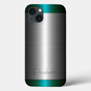 Silver en Green Stainless Steel Metal iPhone 13 Hoesje