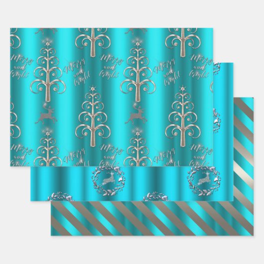 Silver en Metallic Aqua Kerstmis Inpakpapier Vel (Set)
