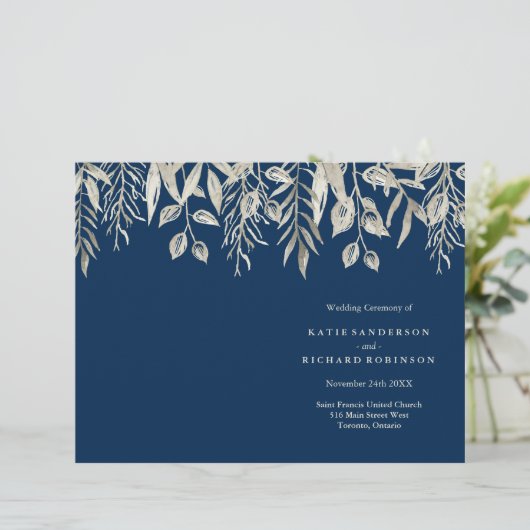 Silver- en Navy Blue Wedding-programma's (Staand voorkant)