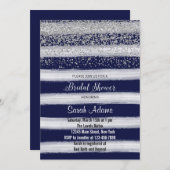 Silver en Navy Bridal Shower Uitnodiging (Voorkant / Achterkant)