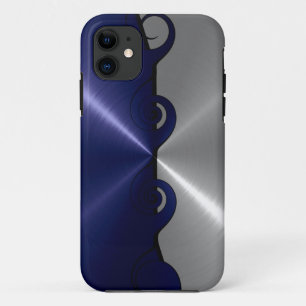 Silver- en Navy Stainless Metallic Swirlpatroon iPhone 11 Hoesje
