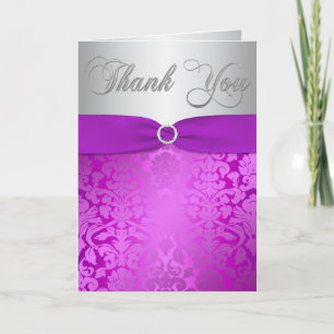 Silver en Paarse Damask Hartelijk dank Bedankkaart