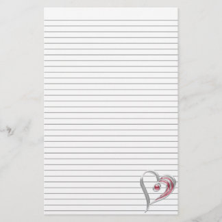 Silver en Red Heart Stationery met optionele lijne Briefpapier