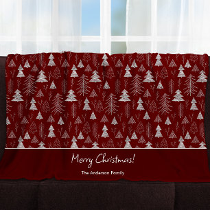 Silver- en Red-kerstboombos Fleece Deken
