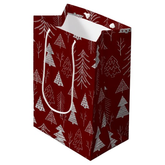 Silver- en Red-kerstboombos Medium Cadeauzakje (Voorkant Gekanteld)