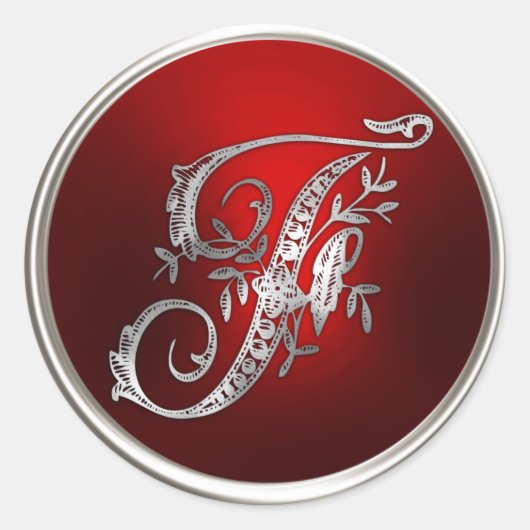 Silver- en Red Monogram F-envelopzegel Ronde Sticker (Voorkant)