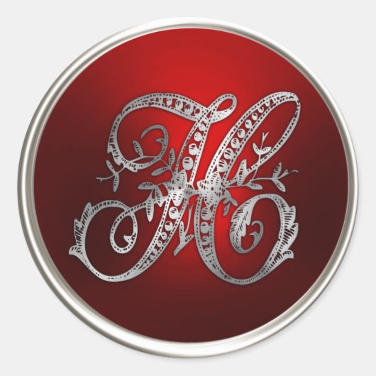 Silver- en Red Monogram H Envelopzegel Ronde Sticker (Voorkant)