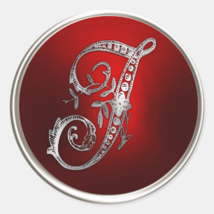 Silver en Red Monogram J Envelope Seal Ronde Sticker