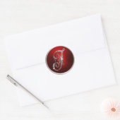 Silver en Red Monogram J Envelope Seal Ronde Sticker (Envelop)
