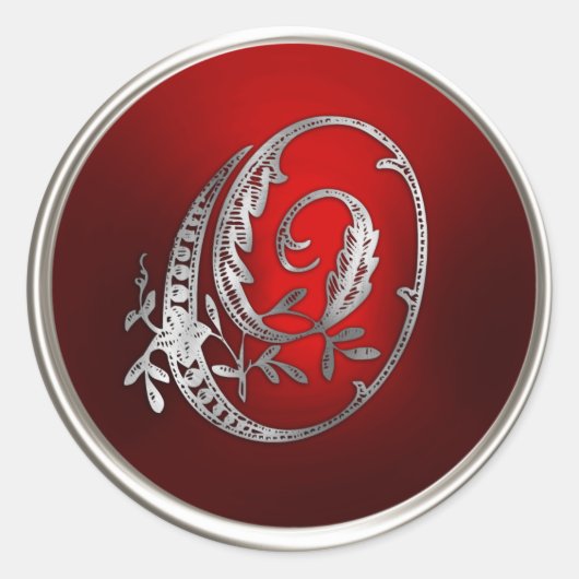 Silver- en Red Monogram O Envelope Seal Ronde Sticker (Voorkant)