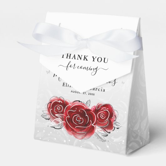 Silver en Red Rose Dank u voor de verjaardag Bedankdoosjes (Voorkant Zijde)