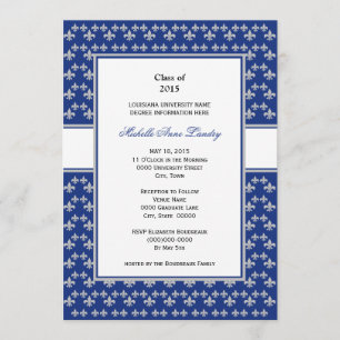 Silver en Royal Blue Fleur de Lis Afstuderen Kaart