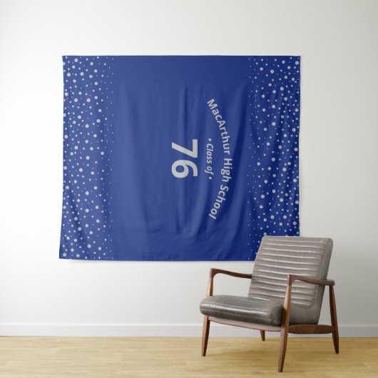 Silver en Royal Blue | Klasse Reunion Party Tapest Wandkleed (In Situ (horizontaal))