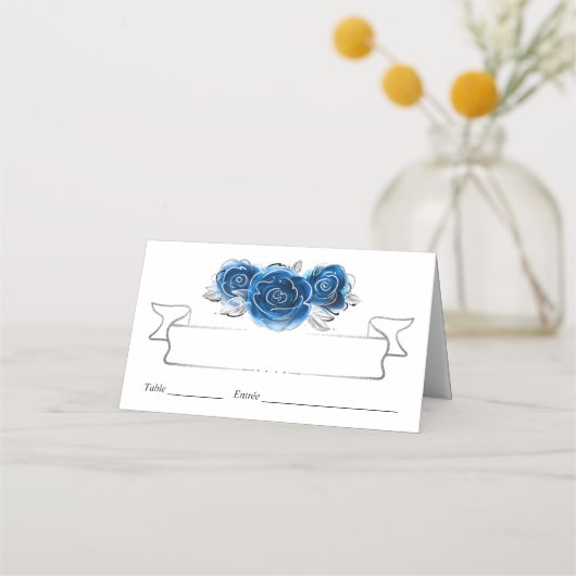 Silver en Royal Blue Rozen Elegant Folded Table (Voorkant)