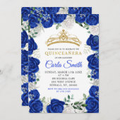 Silver en Royal Blue Rozen Quinceañera Uitnodiging (Voorkant / Achterkant)