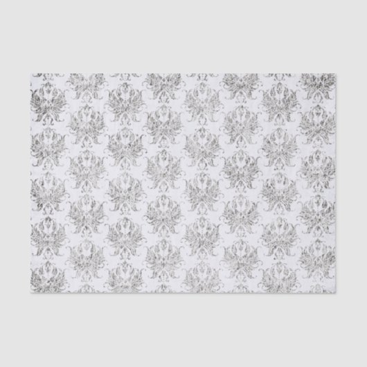 Silver en White Damask Tissuepapier (Voorkant)