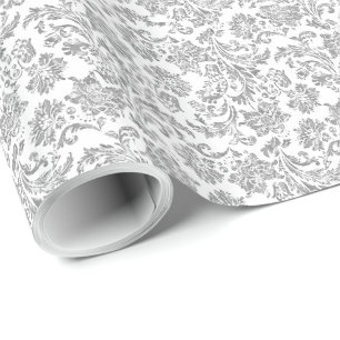 Silver en White  Floral Damaskers Cadeaupapier