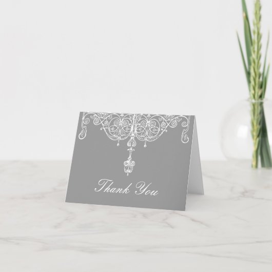 Silver en White Scrollwork Dank u Bedankkaart (Voorkant)