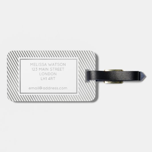 Silver en White Striped Bagagelabel (Achterkant horizontaal)