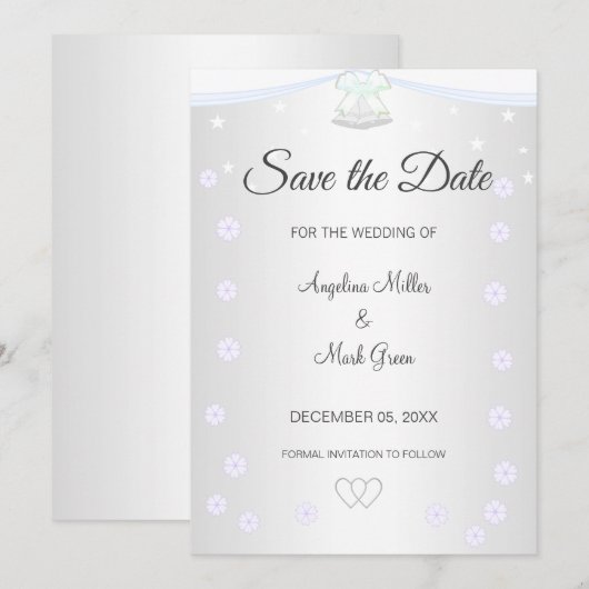 Silver en White Wedding Save the Date Invitation Kaart (Voorkant / Achterkant)