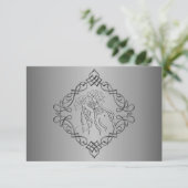 Silver Engraved Kijk Wedding RSVP Kaartje (Staand voorkant)